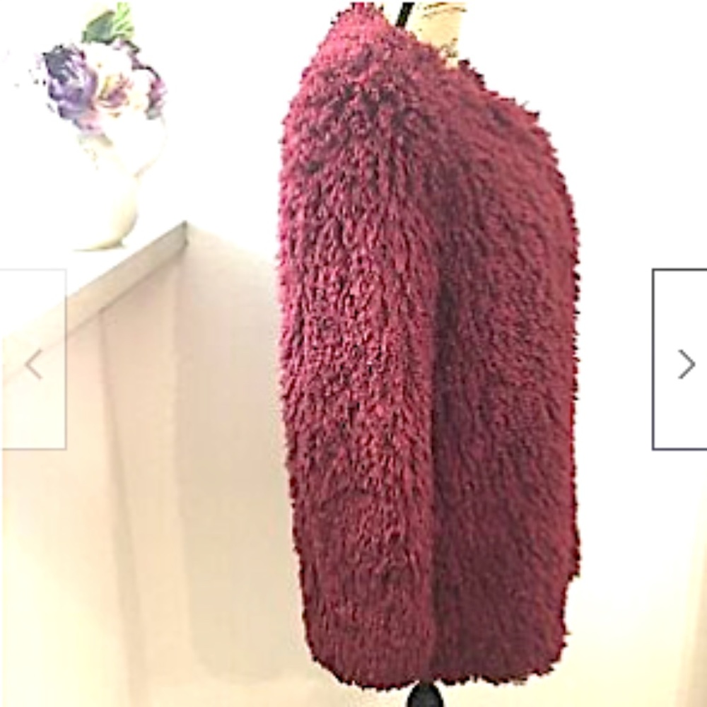 Fashion Nova Women's Shaggy Coat Fuzzy Burgundy XS - Picture 3 of 10